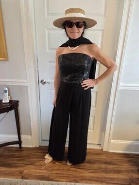 St. Johns Strapless Black Sequin Jumpsuit